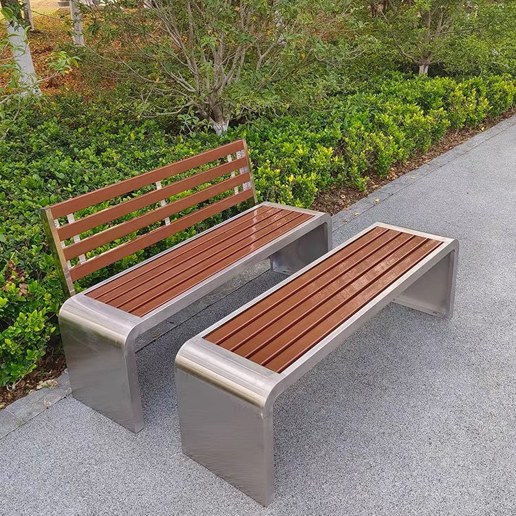 Outdoor Stainless Steel Bench Square Leisure Chair Outdoor Anti-Corrosion Plastic Wood Park Leisure Chair Stainless Steel Bench Thickened