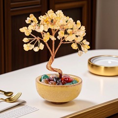 天然シトリン砂利金のなる木瑪瑙転がり石ティーカップベース宝の入ったポットクリスタルツリーホームデスクトップ装飾品