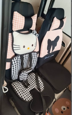 Big-Faced Cat Style Non-Computer Vehicle Electric Tricycle Seat Cushion Thickeneded Sponge Cushion Fixed Strap (Electric car cushion) - british-black-cat-head-cushion