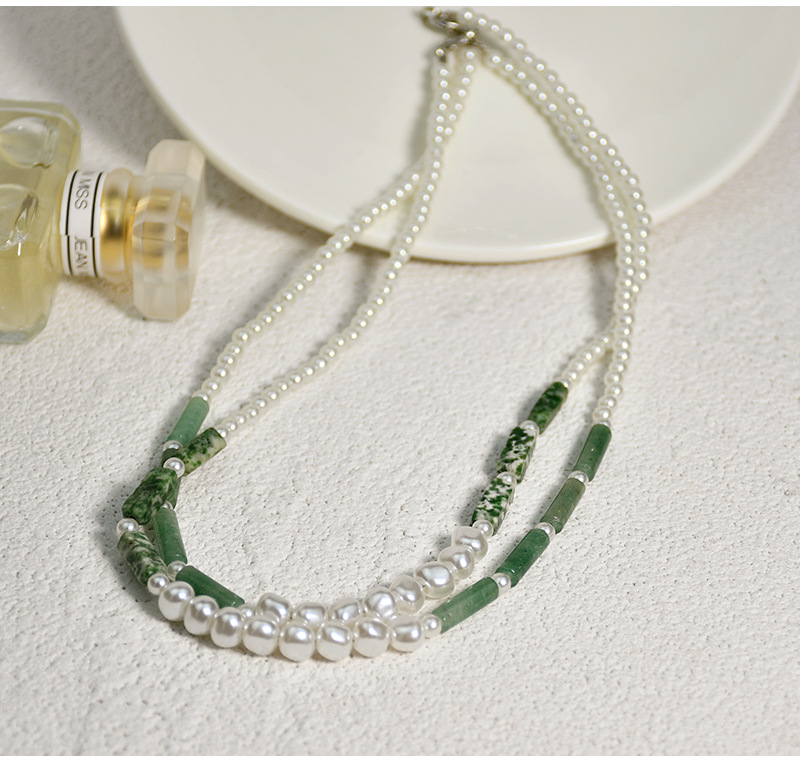 Vintage Baroque Style Pearl Beaded Necklace Clavicle Chain Womenu0027s Green Agate Handmade Jewelry 