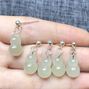 Natural Hetian Jade Fine Water Hyacinth Earrings with 925 Silver Ear Hook Women's Vintage Fashion Ear Jewelry Earrings