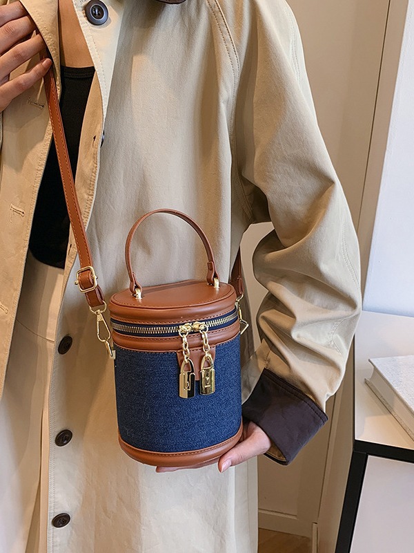 Bolsa de cubo de mano de comercio exterior transfronterizo para mujeres 2024 nueva moda de color contrastante empalme de alta calidad bolso de hombro