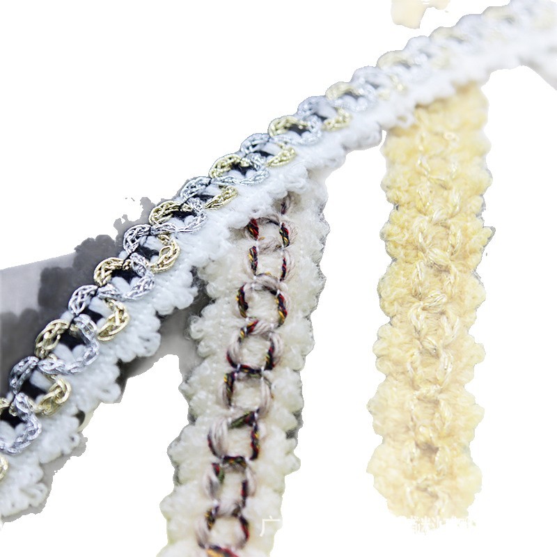 Cinta trenzada de encaje de 2 cm, estilo Chanel, colorida, con hilo dorado y plateado, para manualidades, decoración de ropa, cortinas y accesorios.
