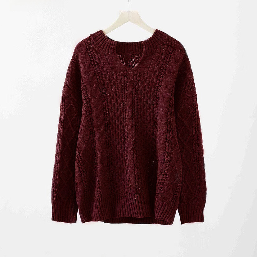 Women's Knitted Pattern Sweater Casual Long Sleeve Jumper_voghion.com