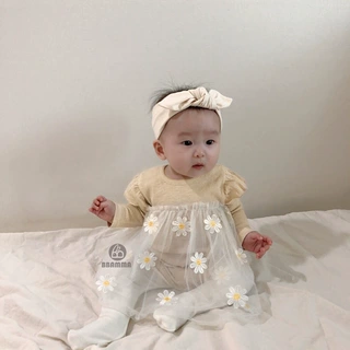 断码清仓3  春秋韩版新款高腰菊花女童连体衣裙女宝宝包屁衣婴儿