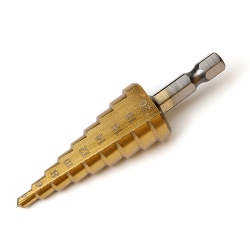 Cross-border hexagonal shank titanium-plated step drill bit 3-12/4-12/4-20mm small three-piece pagoda drill bit set