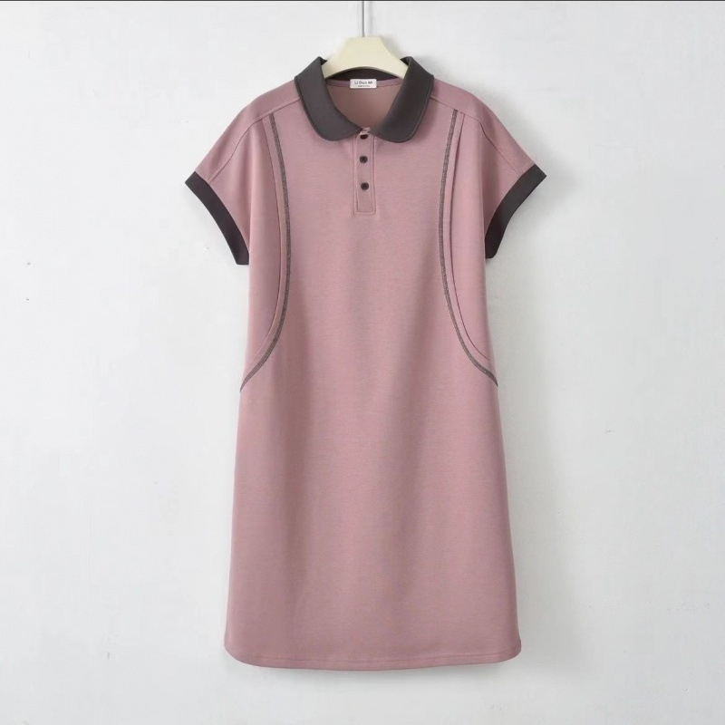 【6844人收藏】撞色POLO领正肩短袖T恤连衣裙女2025夏季新款休闲