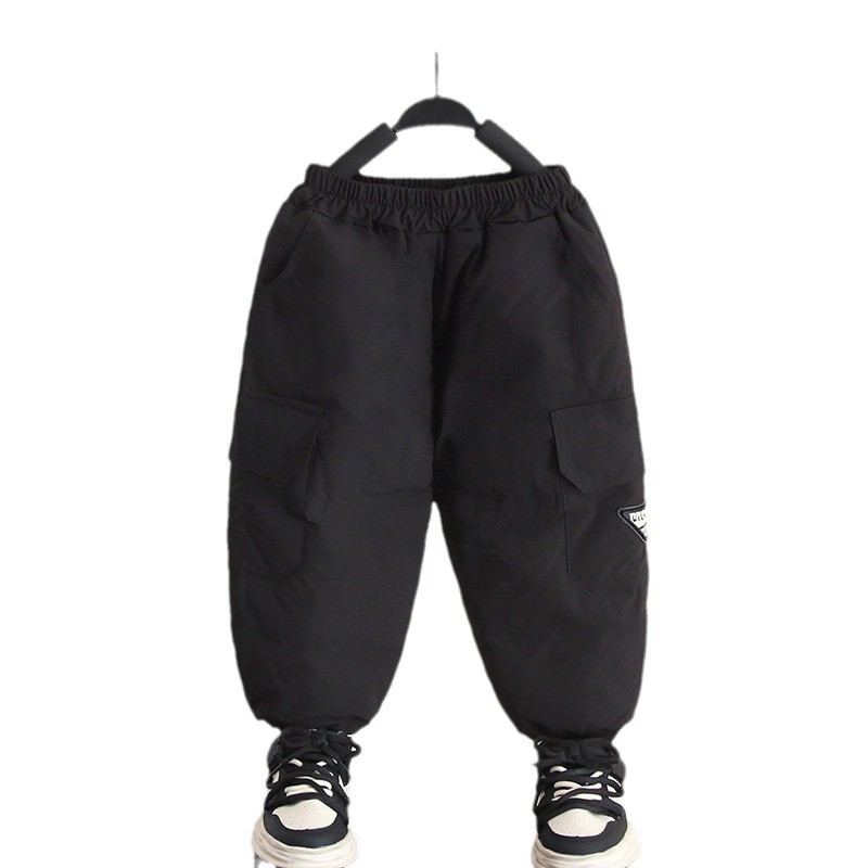 6908 pantalones de plumón de herramientas para niños 2025 nueva ropa de invierno para bebés pantalones de plumón de pato blanco pantalones de algodón de invierno para niños de tres capas