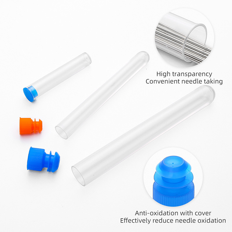 Tubo de aguja, almacenamiento de plástico transparente, botella de aguja, herramienta de costura de bricolaje hecha a mano, tubo de almacenamiento de aguja de coser a mano para el hogar, tubo de aguja