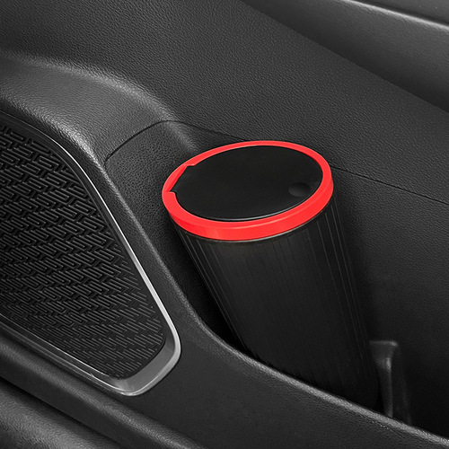 Push switch type round car trash can with lid, water-proof armrest storage box, car storage bucket