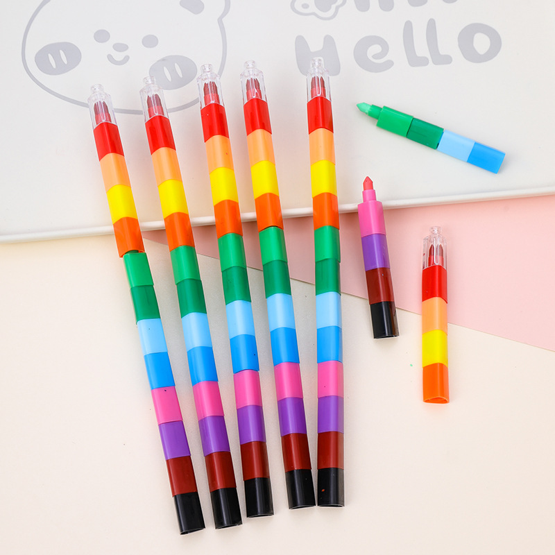Large 12-Color Multi-Section Splicing Building Block Triangle Crayon Student Art Oil Pastel Painting Graffiti Plastic Crayon