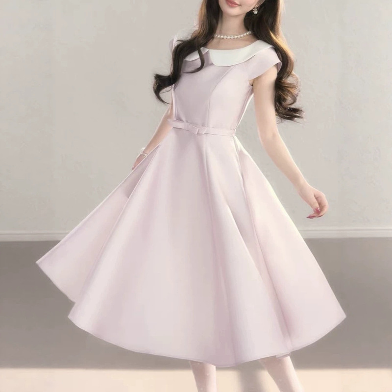 Bb Blue/Miss Windsor/French-Style Elegant Waist-Cinching Doll Collar Dress Hepburn High-End Princess Long Dress Bb Blue/Miss Windsor/French-Style Elegant Waist-Cinching Doll Collar Dress Hepburn High-End Princess Long Dress
