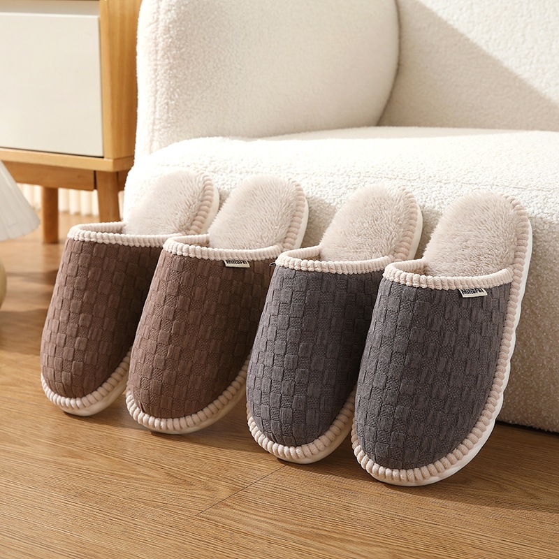 Zapatillas de algodón para hombres invierno cálido interior antideslizante felpa hogar engrosado inferior Otoño e Invierno zapatillas hombres más tamaño