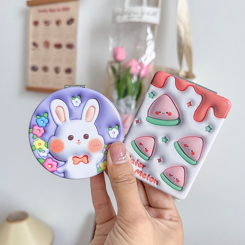 Portable mirror PU vanity mirror desktop standable vanity mirror girls mini double-sided folding small mirror wholesale