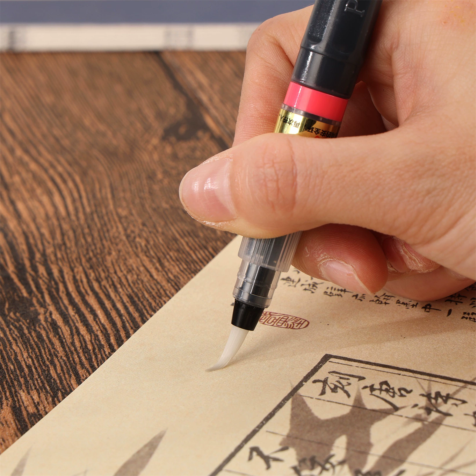 Soft writing brush pen refillable, calligraphy & fine-liner, multiple tip sizes (ink sac)