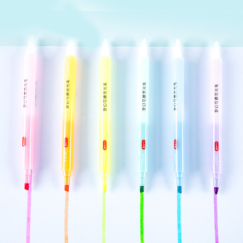 HD24-6 PC 6-color de doble cabeza borrable resaltador estudiante papelería DIY Diario pluma marcado incorrecto pluma de marcado borrable y cambiable