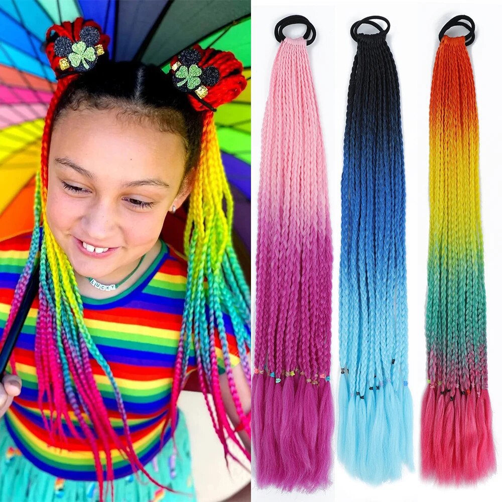 Trenzas de color de tres hebras de cola de caballo de tela de alta temperatura de seda sucia trenzas de cabello tipo peluca