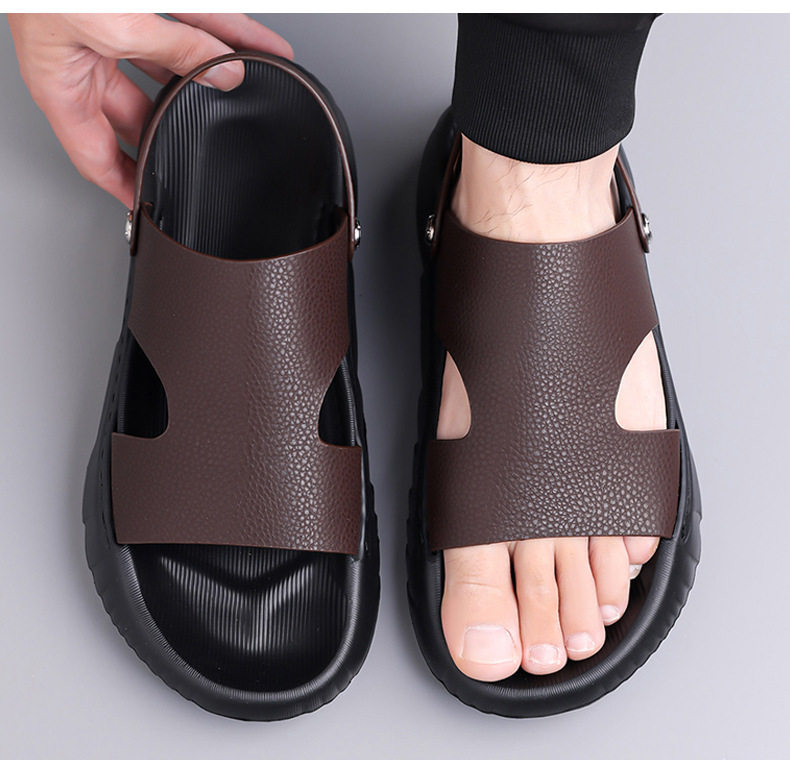 Dép sandal nam da bò lớp đầu mũi hở đế dày, dép đi biển da mềm đế êm — GA05 màu nâu, GA05 màu đen chi tiết 14