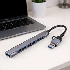 2合1双插头USB Hub7口拓展坞USB3.0分线器扩展器电脑通用源头工厂