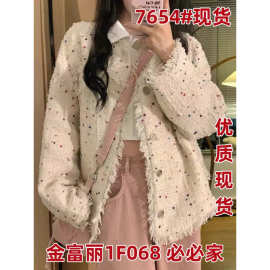 韩版彩色波点小香风外套女2023秋季新款ins休闲百搭流苏夹克上衣