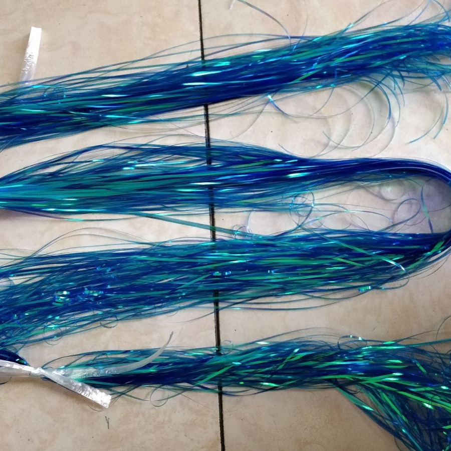 混彩切裁亮丝放水晶球泡梅红粉色纸丝片高亮五彩装饰粗丝流苏彩条