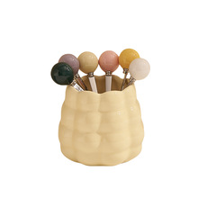 水果叉套装奶油风收纳罐叉子家用陶瓷少女心高颜值创意可爱瓶罐