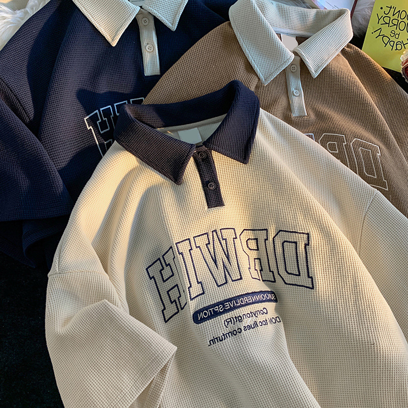 Camiseta de Polo de manga corta de estilo americano de los hombres de verano delgada marca de moda suelta más el tamaño superior ropa ins moda todo partido camiseta de media manga