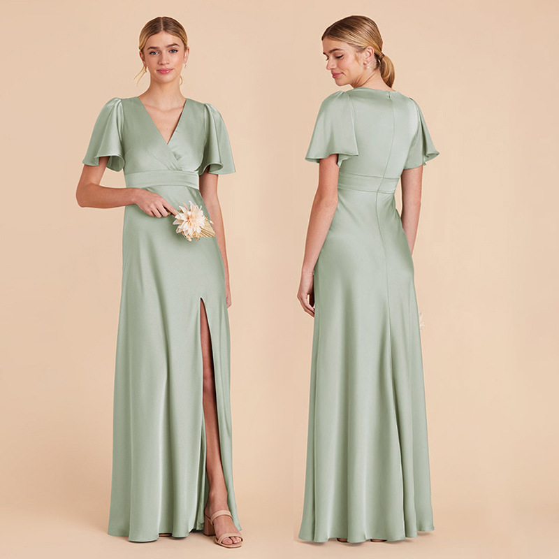 El nuevo vestido de dama de honor simple, el vestido de diseño colgante, generalmente puede usar un vestido de grupo hermano delgado verde de nicho, verano