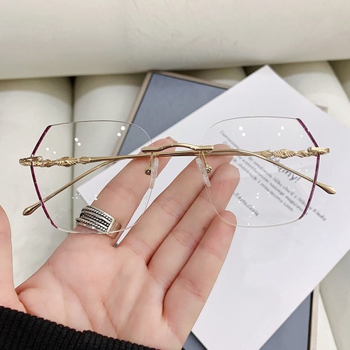 New Frameless Anti-Blue Light Glasses Internet Celebrity Live Broadcast Frame Flat Light Glasses Myopia No Makeup Selfie Myopia Glasses for Women