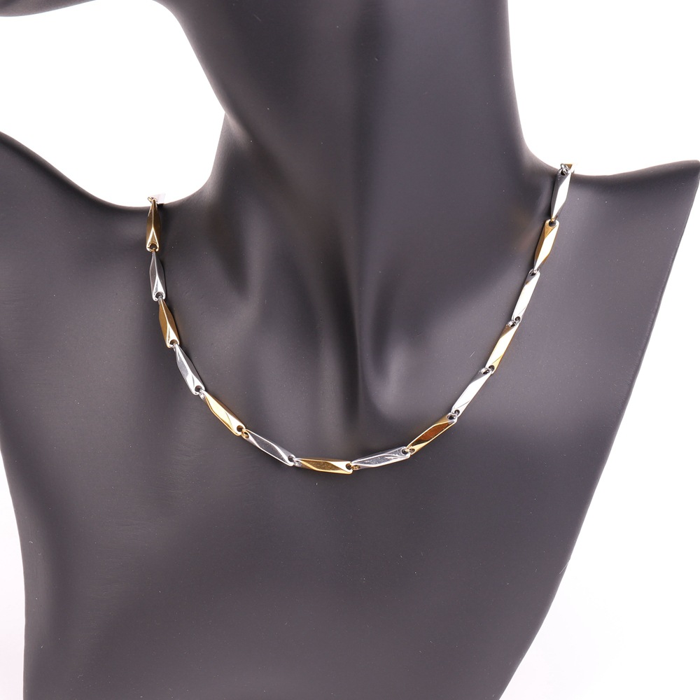 Collana da uomo in acciaio inossidabile al titanio, pendente femminile con diamanti realizzato a mano con catena di semi di melone, catena a bastoncino_voghion.com