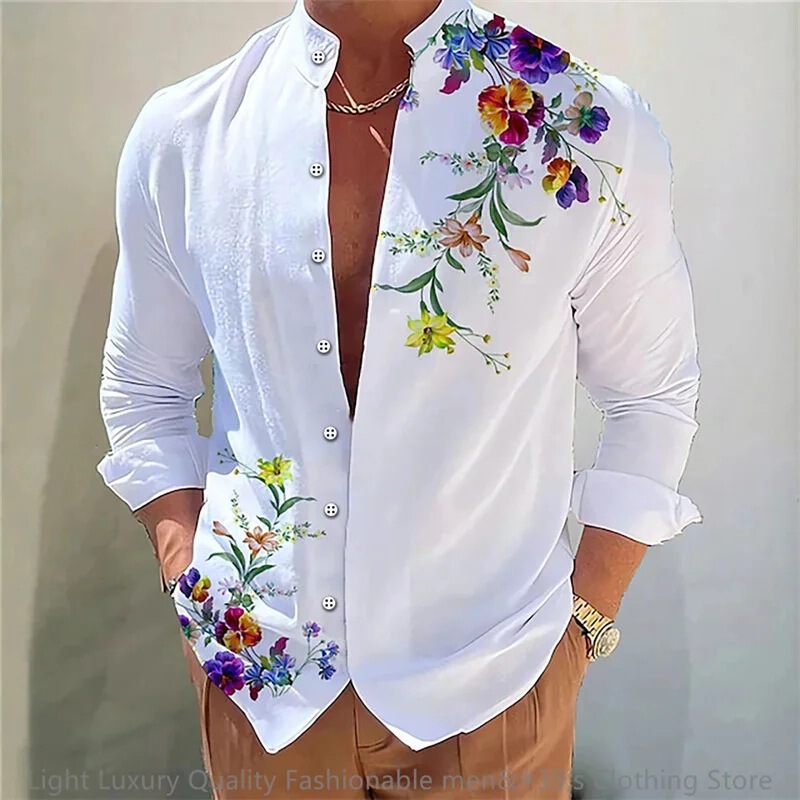 New Men's Long-Sleeve Shirt with 3D Printed Floral Pattern, Stylish and Casual, Sizes Xs-6Xl, Soft Material New Men's Long-Sleeve Shirt with 3D Printed Floral Pattern, Stylish and Casual, Sizes Xs-6Xl, Soft Material