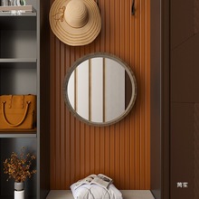 浴室镜圆镜木框实木圆形镜子化妆挂墙家用卫生间洗漱台梳妆壁挂无