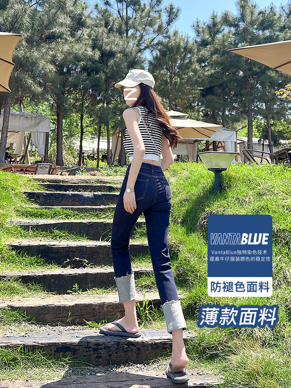 Non-Fading Thin High-Waisted Straight-Leg Jeans for Women, Summer Style, Slimming Boyfriend Style, Petite Cigarette Pants