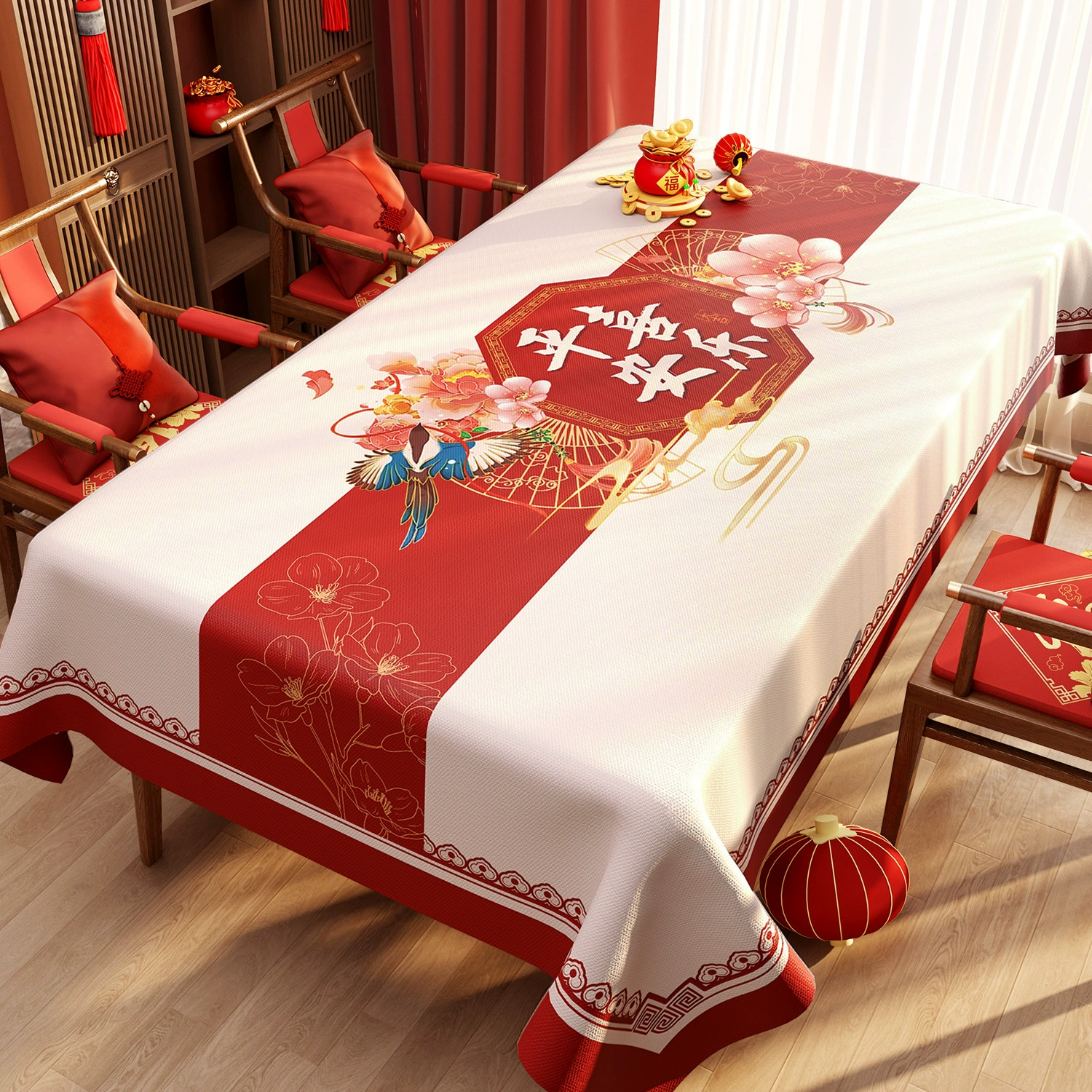 New Chinese New Year red festive atmosphere PVC waterproof and oil-proof tablecloth Spring Festival blessing Chinese coffee table tablecloth