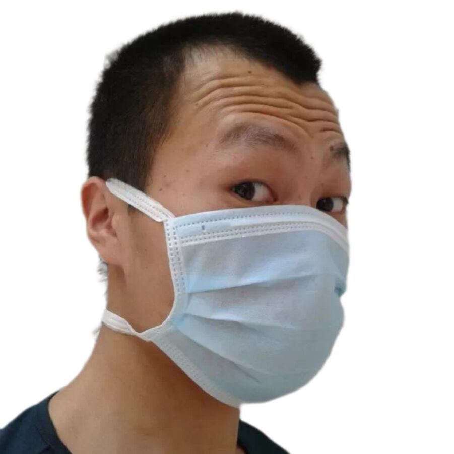 蓝色白色无纺布绑带口罩一次性三层系带头戴式过滤面罩有少量现货