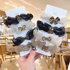 Elegant Eugenie Hair Ring with Diamond-embellished Bow Hairband, Fashionable Bear Hair Tie, Chic Ponytail Hairband with Diamond-accented Bow, Ponytail Rubber Band, Round Hair Accessory