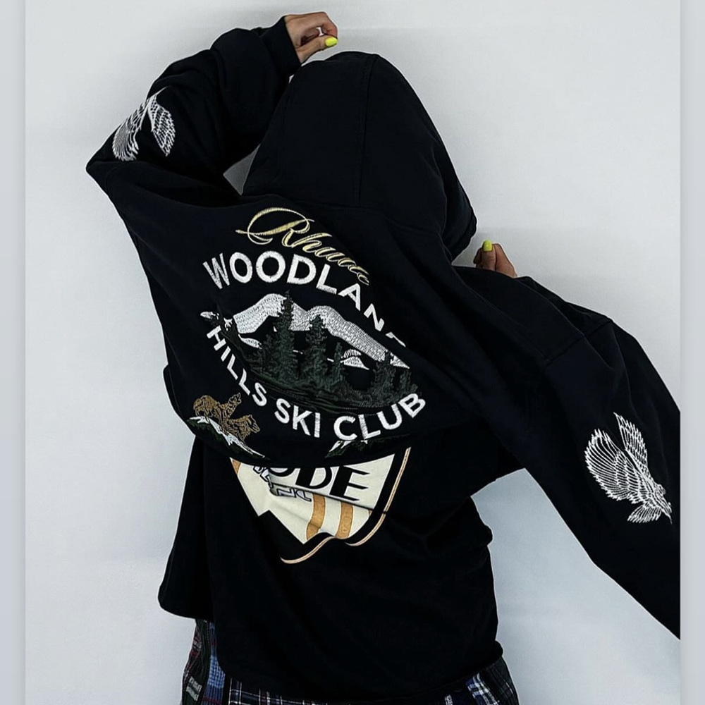 RHUDE Snow Mountain Ski Club logotipo bordado suelto sombrero sudadera con sombrero hombre y mujer marca de moda High Street