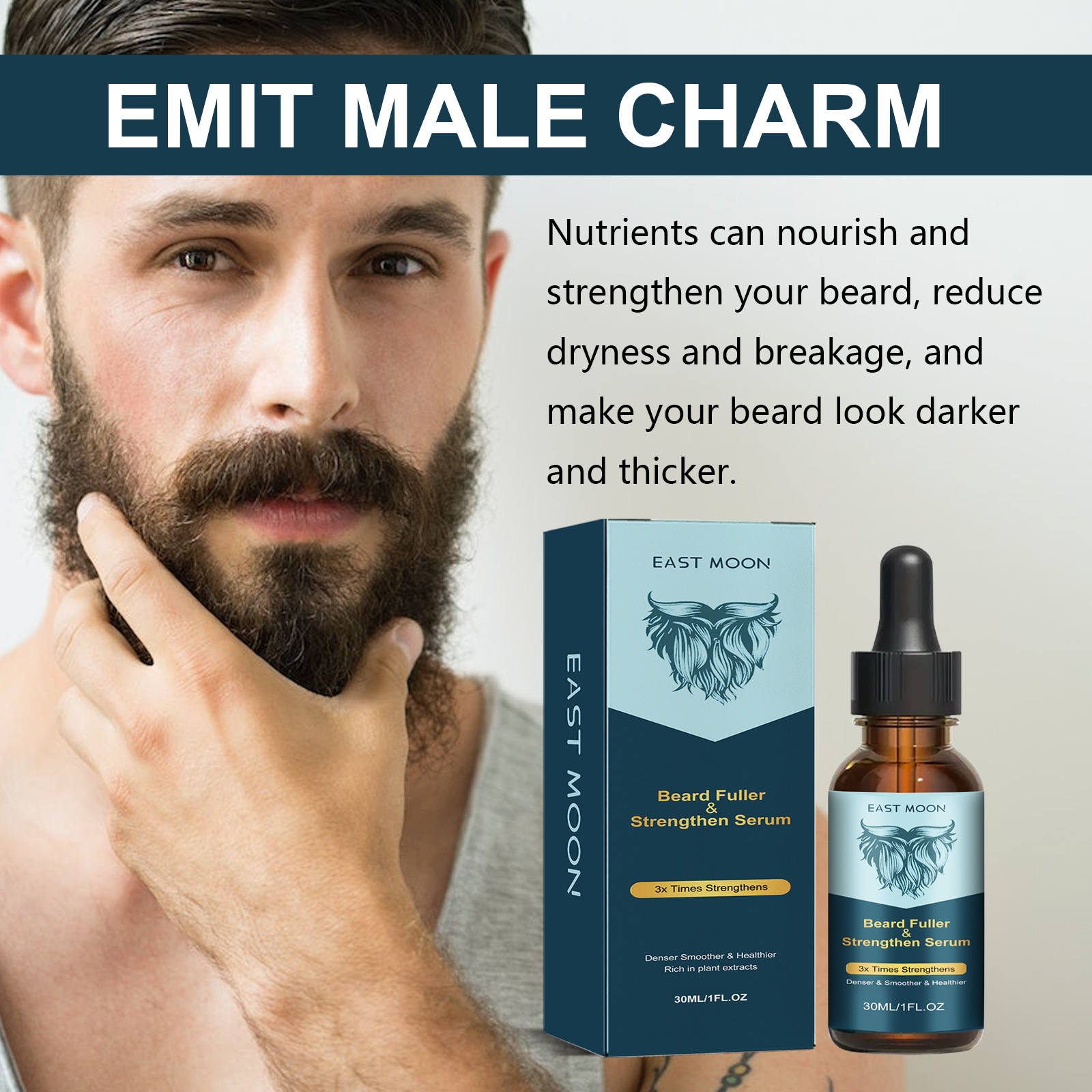 East Moon Liquid Soften Brighten Men's Beard Strong and Tenacious Fiber Roots Nourish Thick Care essence_voghion.com