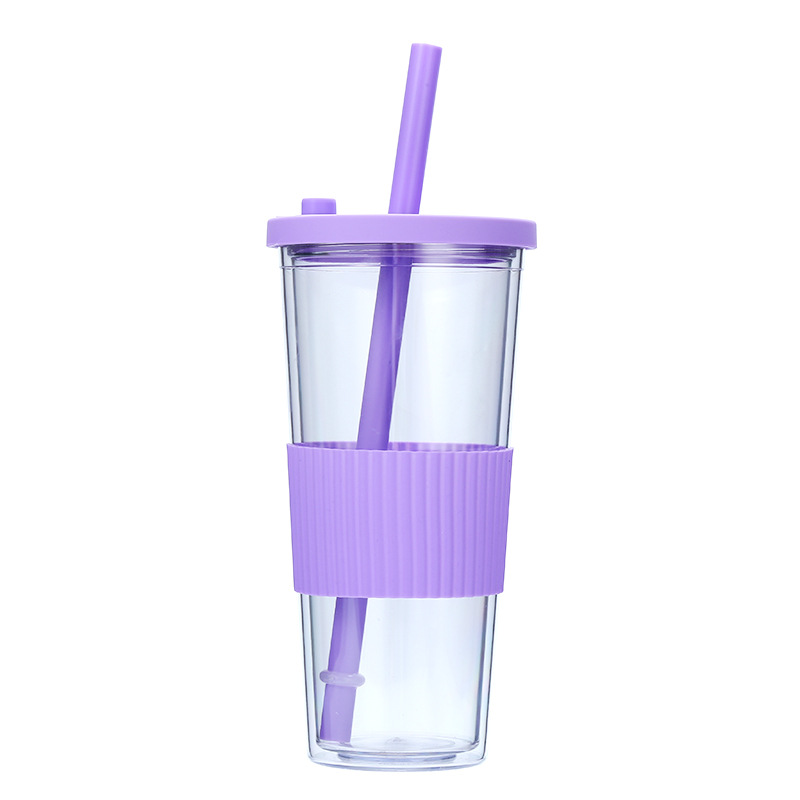 Vaso de Plástico con Pajita, Plástico AS, Doble Capa, Ecológico