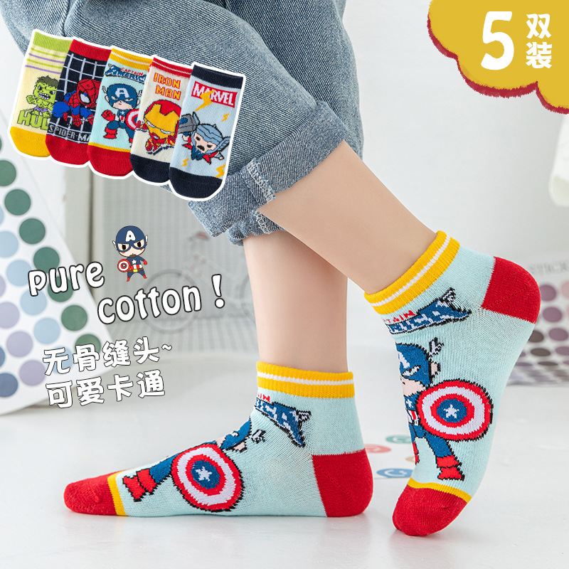 2022 children's hero series short socks spring and summer new cartoon boys' boneless socks spider man children's socks wholesale