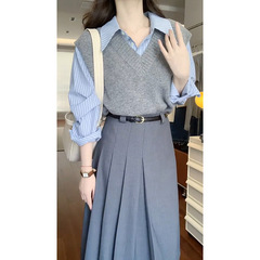 茶系秋服とファッション通勤減齢ベストシャツのセット