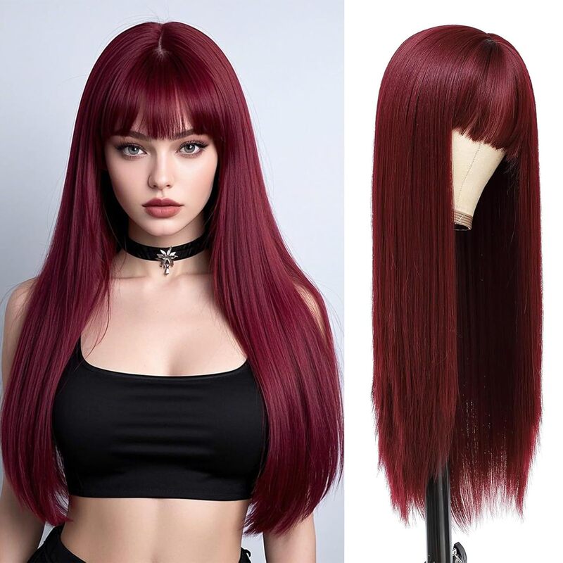 外国貿易ウィッグロングストレートヘアヨーロッパとアメリカの売れ筋人工毛ウィッグセットピンク前髪付きマルチカラーオプション在庫卸売|undefined