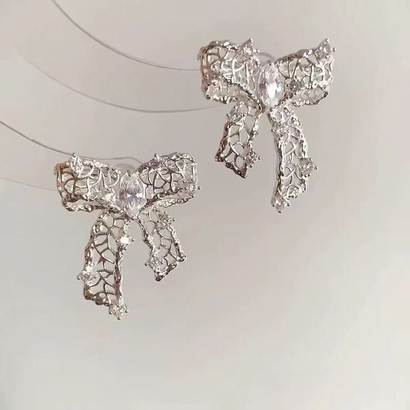 破晓鎏金~金色镂空蝴蝶结耳环女轻奢小众高级感耳钉独特漂亮耳饰|undefined