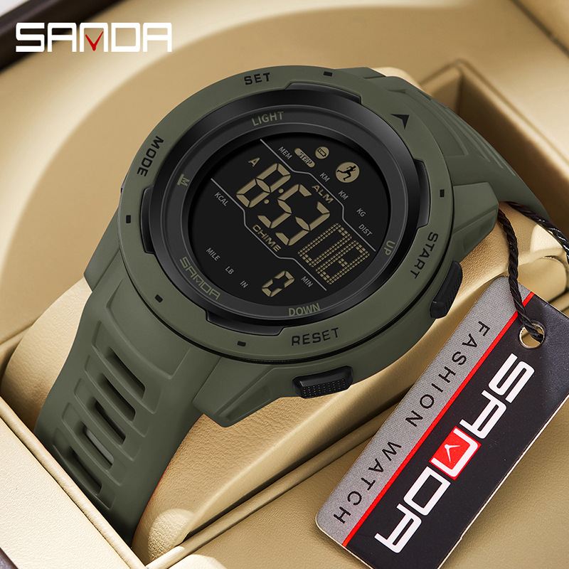 Sanda hombres inteligente deportes militar impermeable reloj paso contando calorías despertador consumo multifuncional reloj táctico