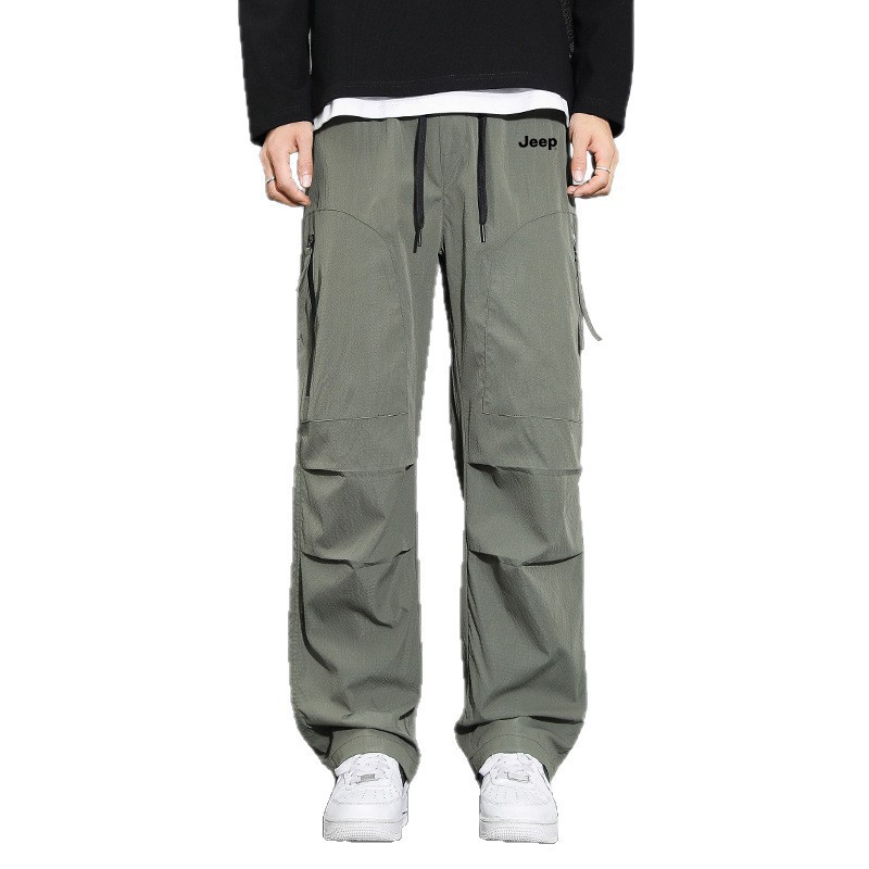 Leichte Cargo-Wanderhose für Herren, Sommer-Outdoor-Arbeitshose mit schnelltrocknendem, winddichtem Stoff, gerader Schnitt für Reisen und Camping, Schwarz/Grau_voghion.com