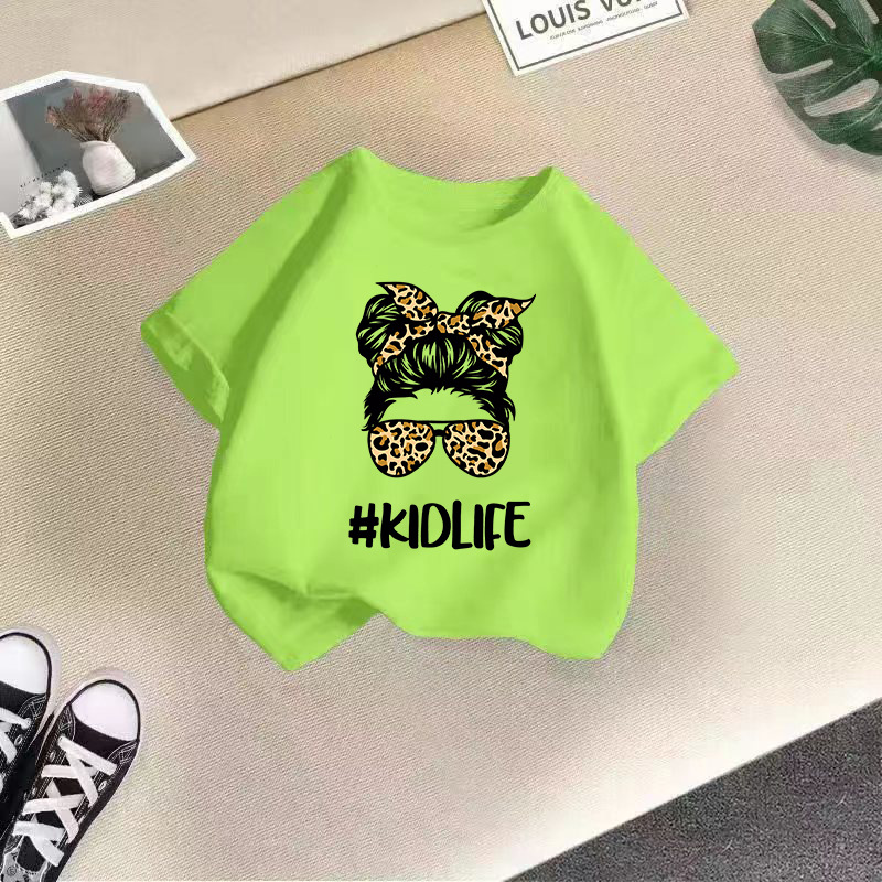 Ropa para niños transfronterizos 2024 verano nuevas camisetas de manga corta para niños y niñas tops de cuello redondo de moda bebé de media manga de algodón
