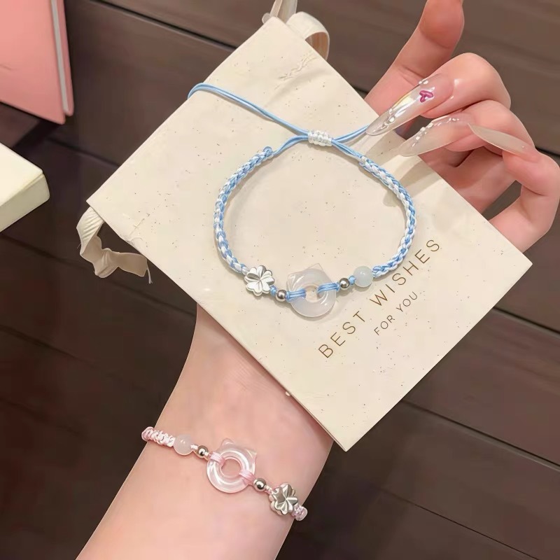 New Lucky Four-Leaf Clover Cat Peace Buckle Bracelet, Sweet Ancient Town Style Bracelet, Gift for Best Friend or Girlfriend