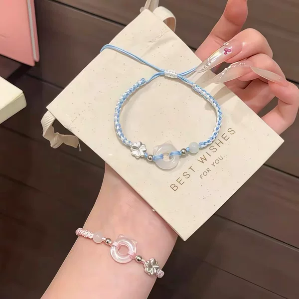 New Lucky Four-Leaf Clover Cat Peace Buckle Bracelet, Sweet Ancient Town Style Bracelet, Gift for Best Friend or Girlfriend