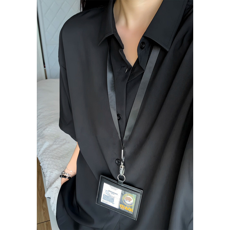 Black Ice Silk Short-Sleeved Shirt for Men, Summer Thin Loose Casual Shirt, High-End Layered Sun Protection Jacket, Trendy Brand