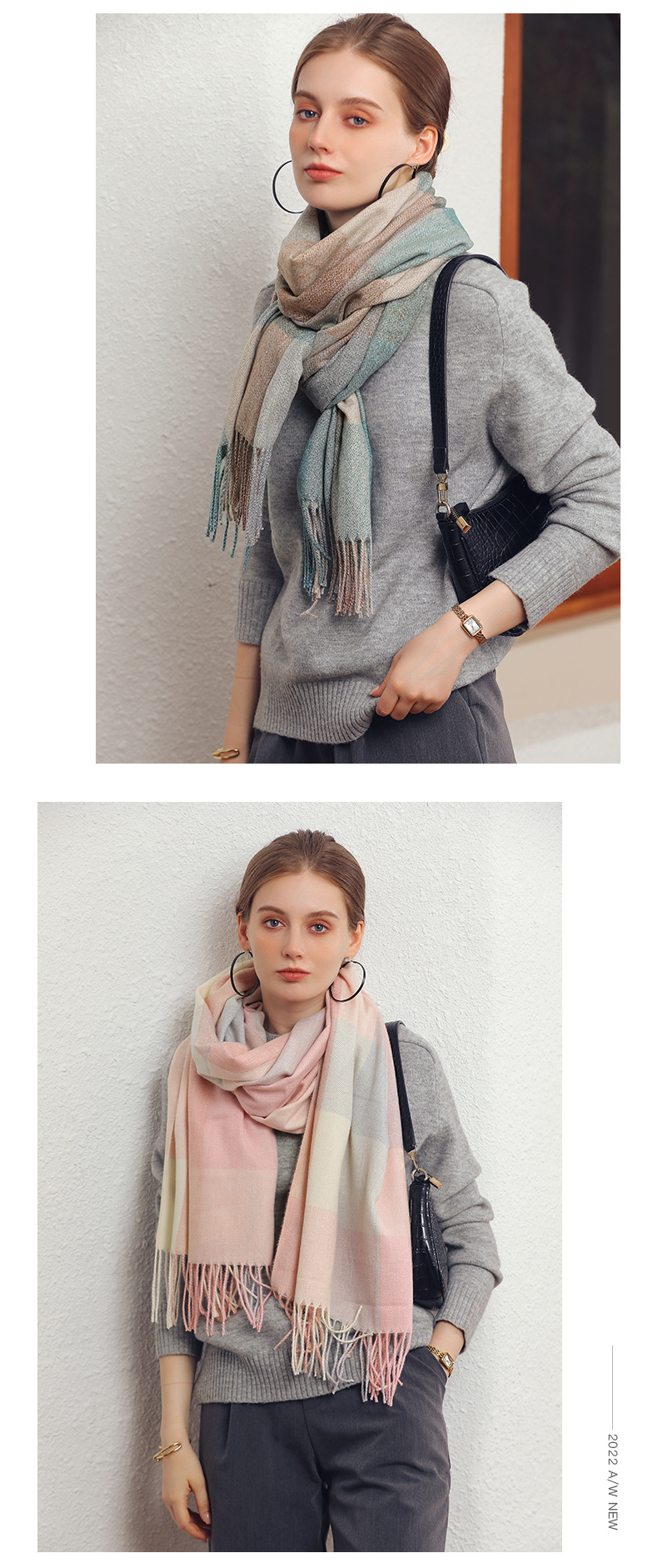 Fashionable Versatile Scarf Plaid Contrasting Cashmere Scarf Comfortable Fresh Sweet Shawl Scarf For Women_voghion.com